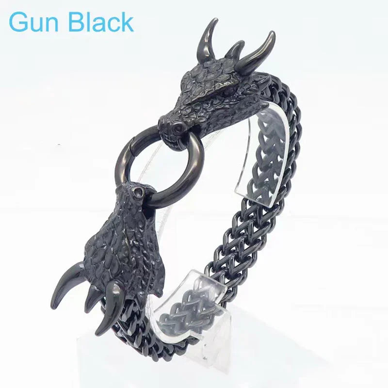 Mens Silver Bracelet Heavy Sterling Silver Dragon Bracelet - CIVIBUY