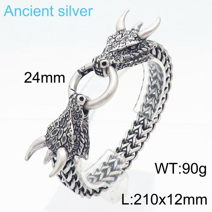 Mens Silver Bracelet Heavy Sterling Silver Dragon Bracelet - CIVIBUY