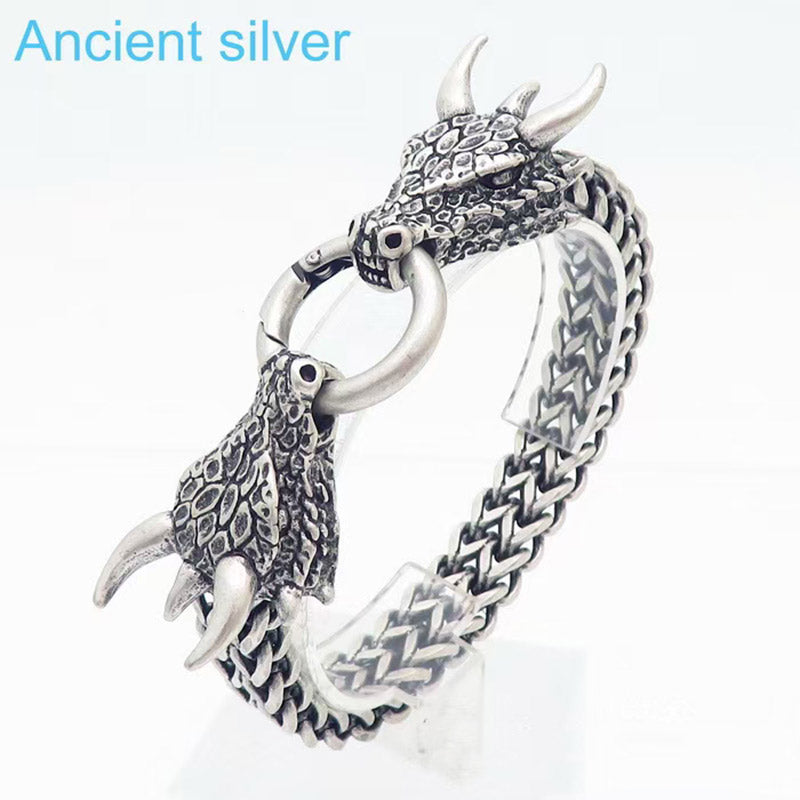 Mens Silver Bracelet Heavy Sterling Silver Dragon Bracelet - CIVIBUY