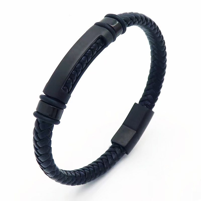 Simple Leather bracelet with steel Men Bracelet - CIVIBUY