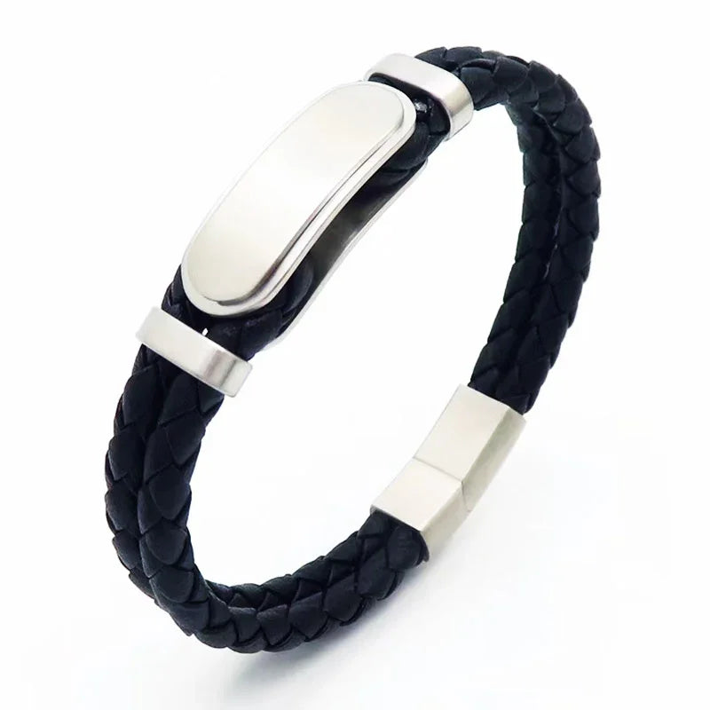 Simple Leather bracelet with steel Men Bracelet - CIVIBUY