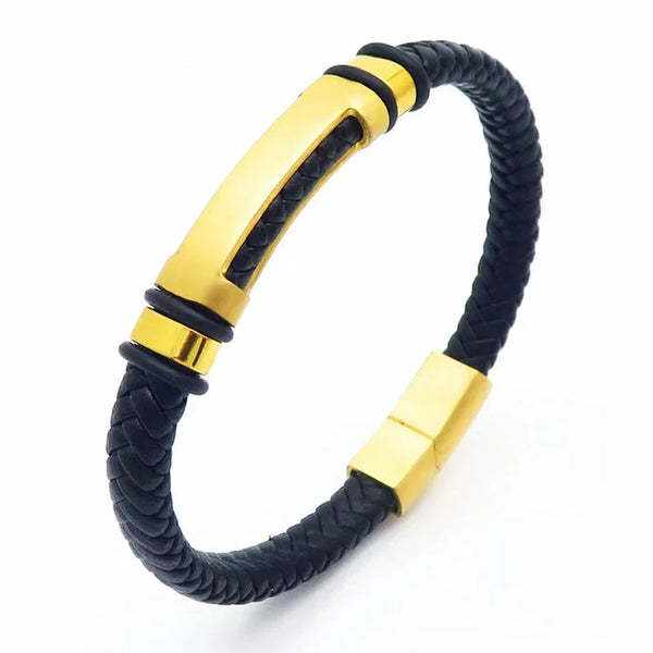 Simple Leather bracelet with steel Men Bracelet