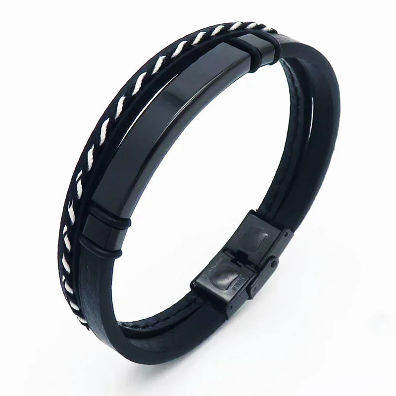 Simple Leather bracelet with steel Men Bracelet - CIVIBUY
