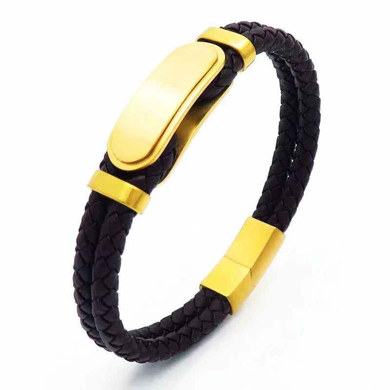 Simple Leather bracelet with steel Men Bracelet - CIVIBUY