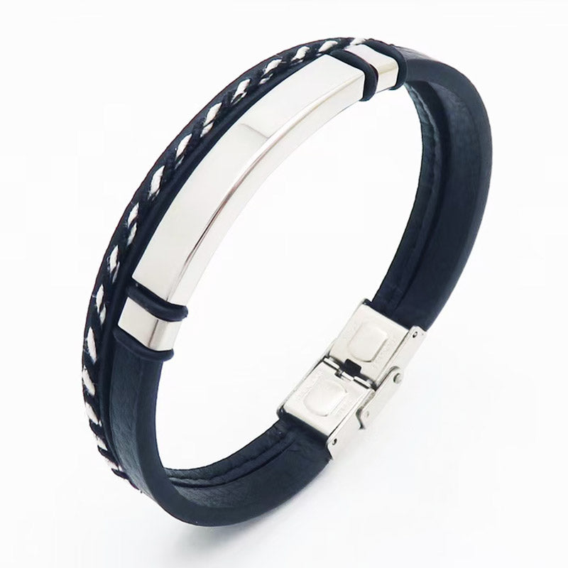Simple Leather bracelet with steel Men Bracelet - CIVIBUY