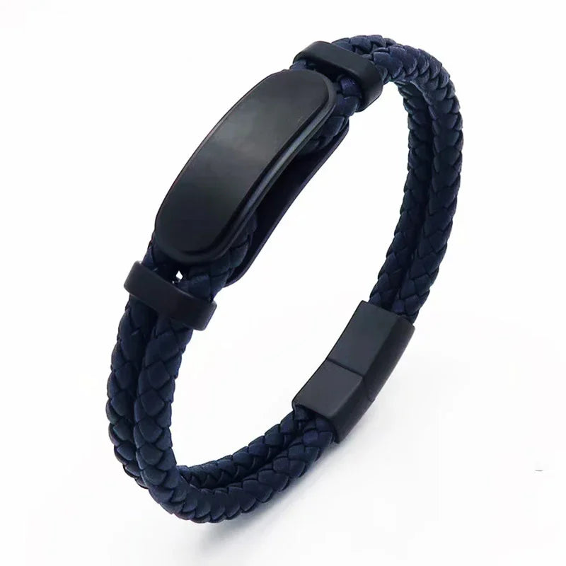 Simple Leather bracelet with steel Men Bracelet - CIVIBUY