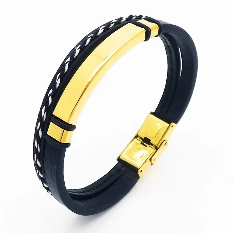 Simple Leather bracelet with steel Men Bracelet - CIVIBUY