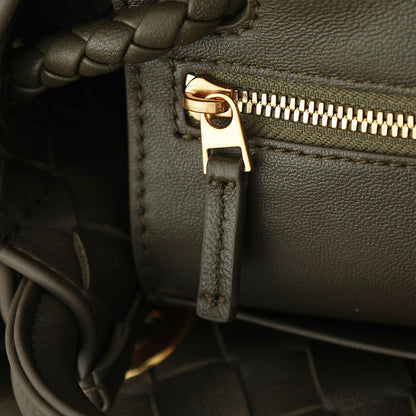 Top Handle Bag Woven Leather With Knot Sliding Bag