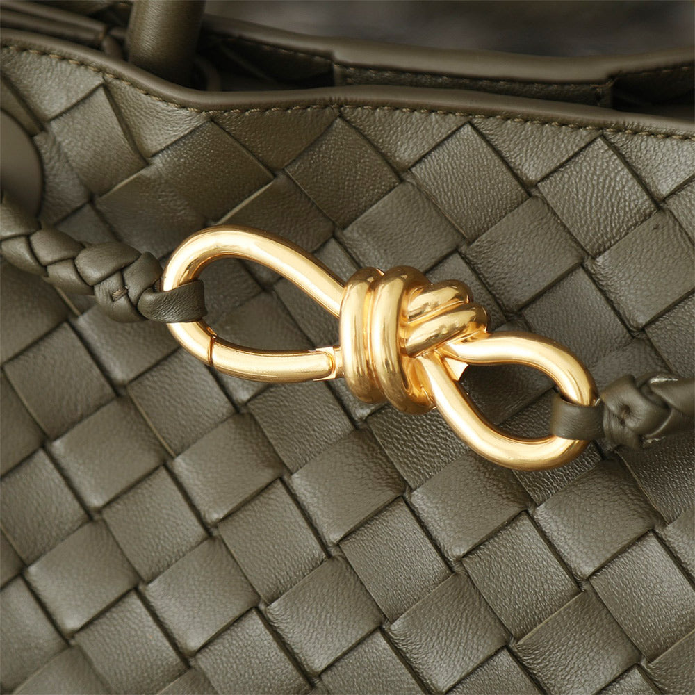 Top Handle Bag Woven Leather With Knot Sliding Bag