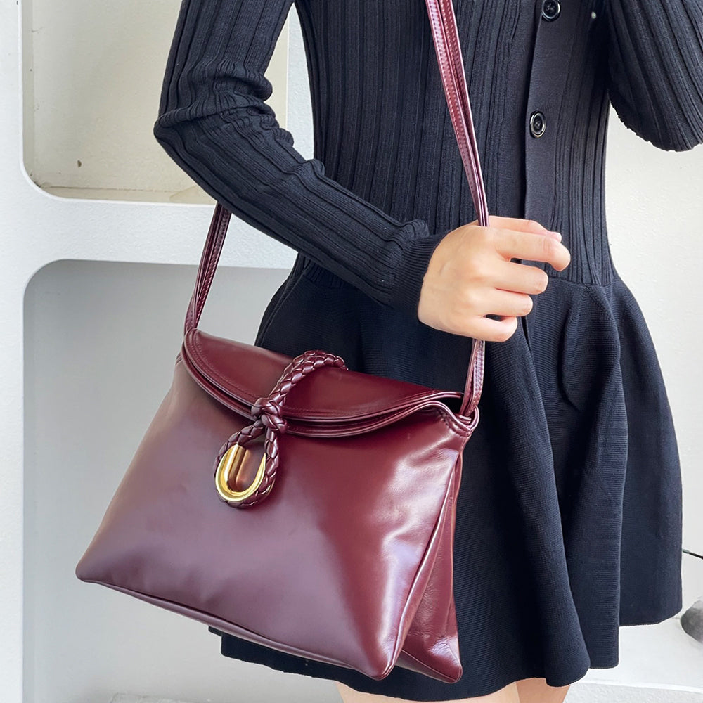 Smooth Calf Leather Bag With Double Flap Crossbody Bag,Medium【KE-BT88】