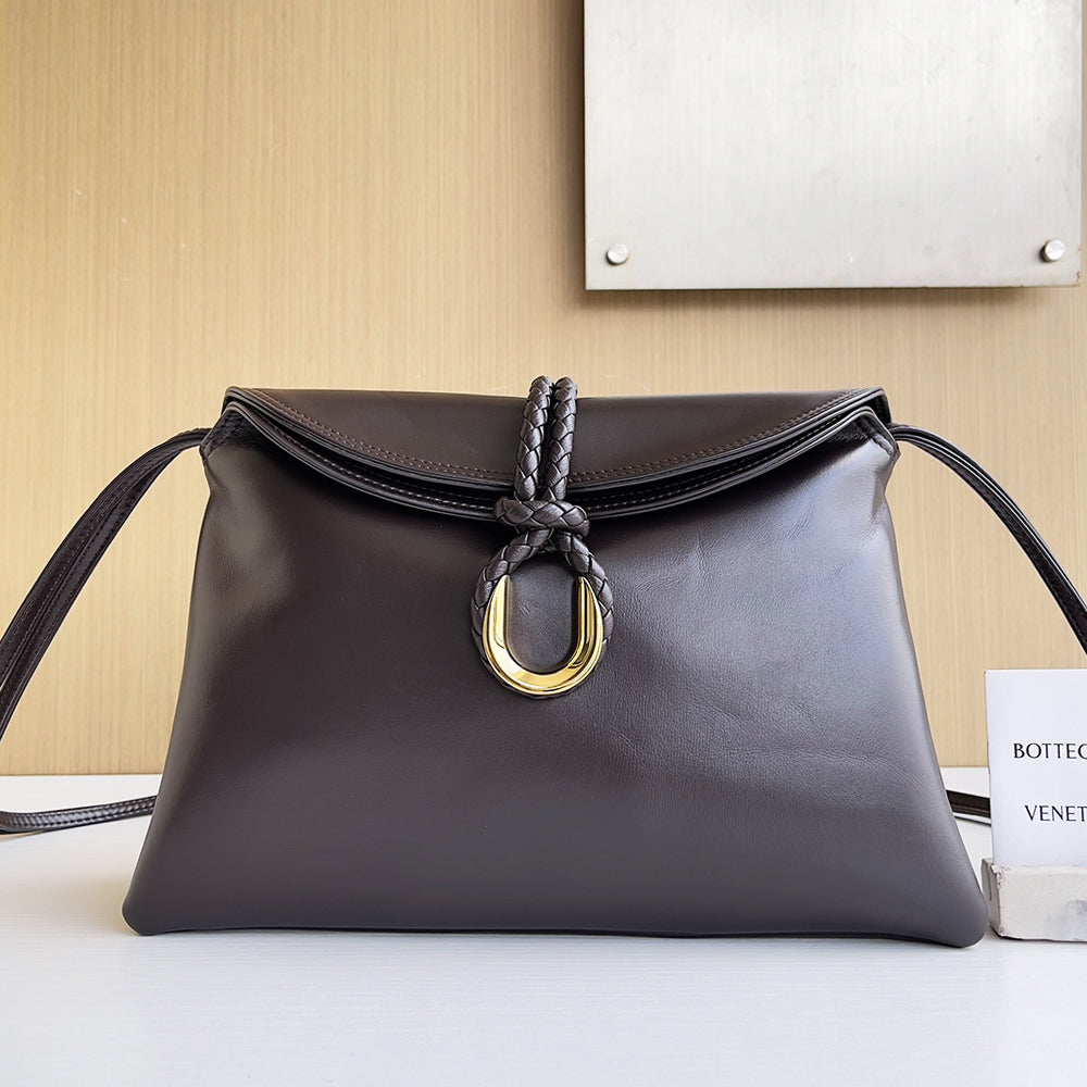 Smooth Calf Leather Bag With Double Flap Crossbody Bag,Medium【KE-BT88】