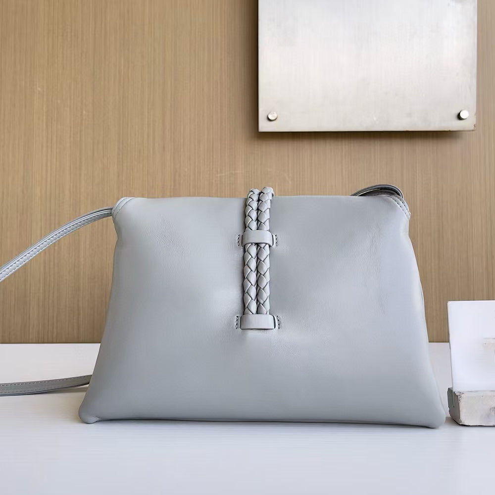 Smooth Calf Leather Bag With Double Flap Crossbody Bag,Medium Grey【KE-BT88】