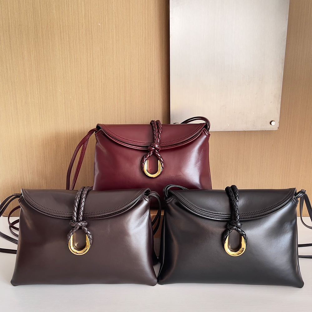 Smooth Calf Leather Bag With Double Flap Crossbody Bag,Medium【KE-BT88】