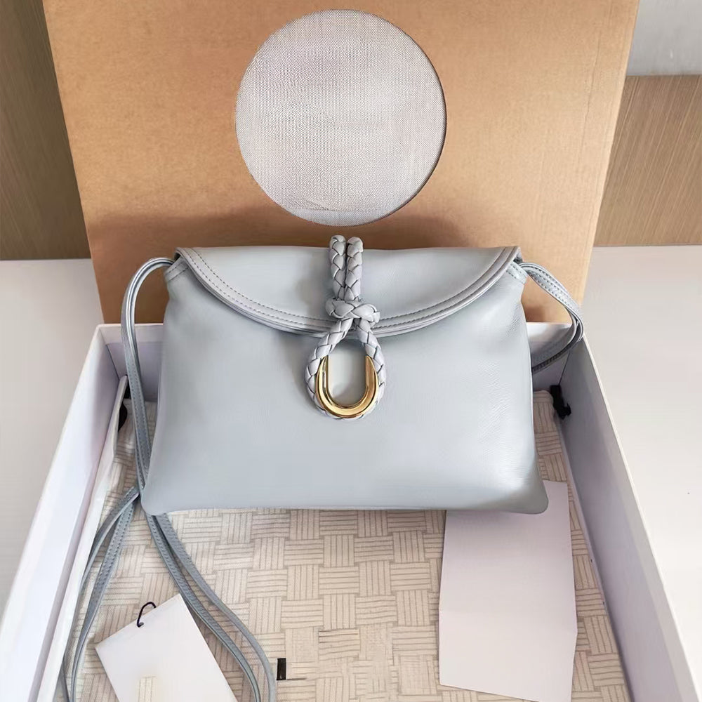 Smooth Calf Leather Bag With Double Flap Crossbody Bag,Medium Grey【KE-BT88】