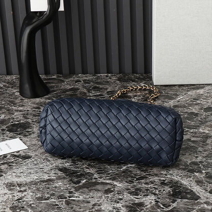 Lauren Teen Clutch With Chain Woven Leather Clutch,Navy