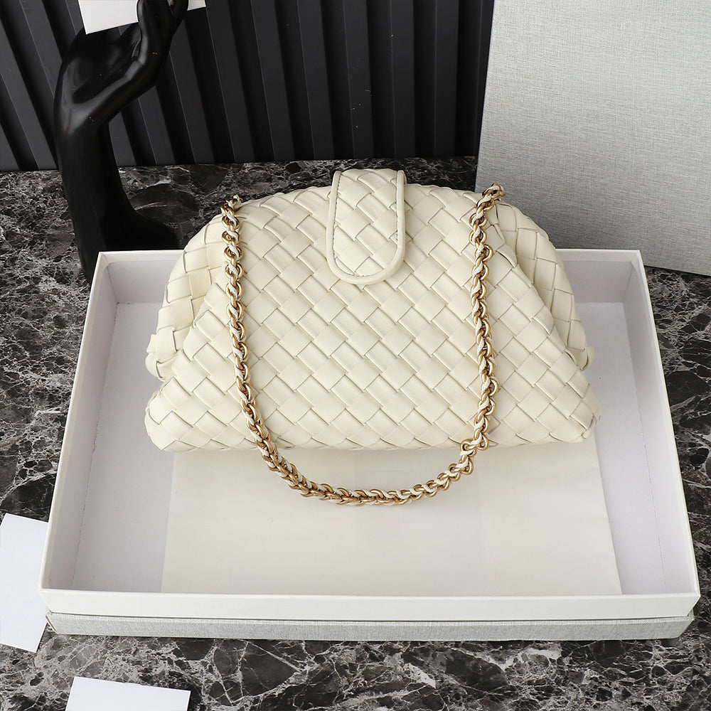 Lauren Teen Clutch With Chain Woven Leather Clutch,white