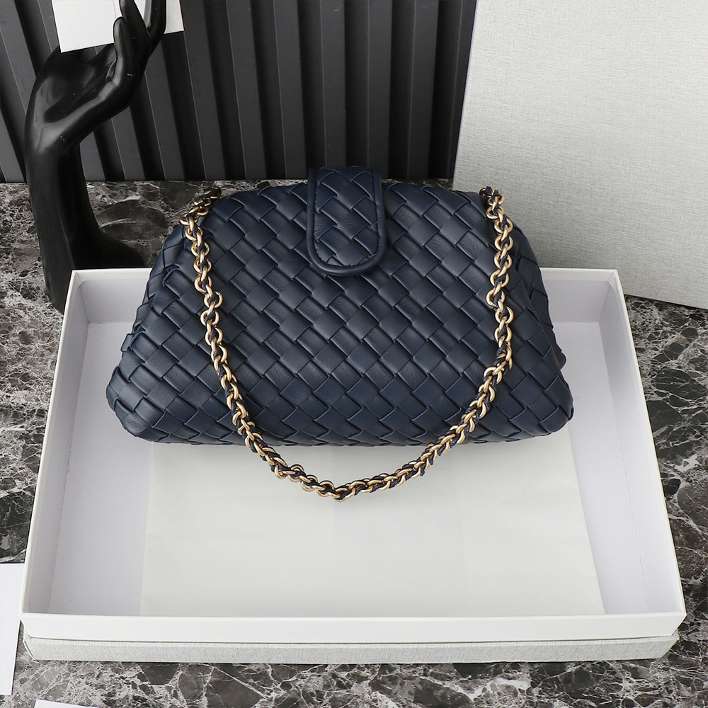 Lauren Teen Clutch With Chain Woven Leather Clutch,Navy