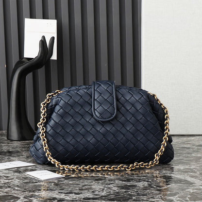 Lauren Teen Clutch With Chain Woven Leather Clutch,Navy