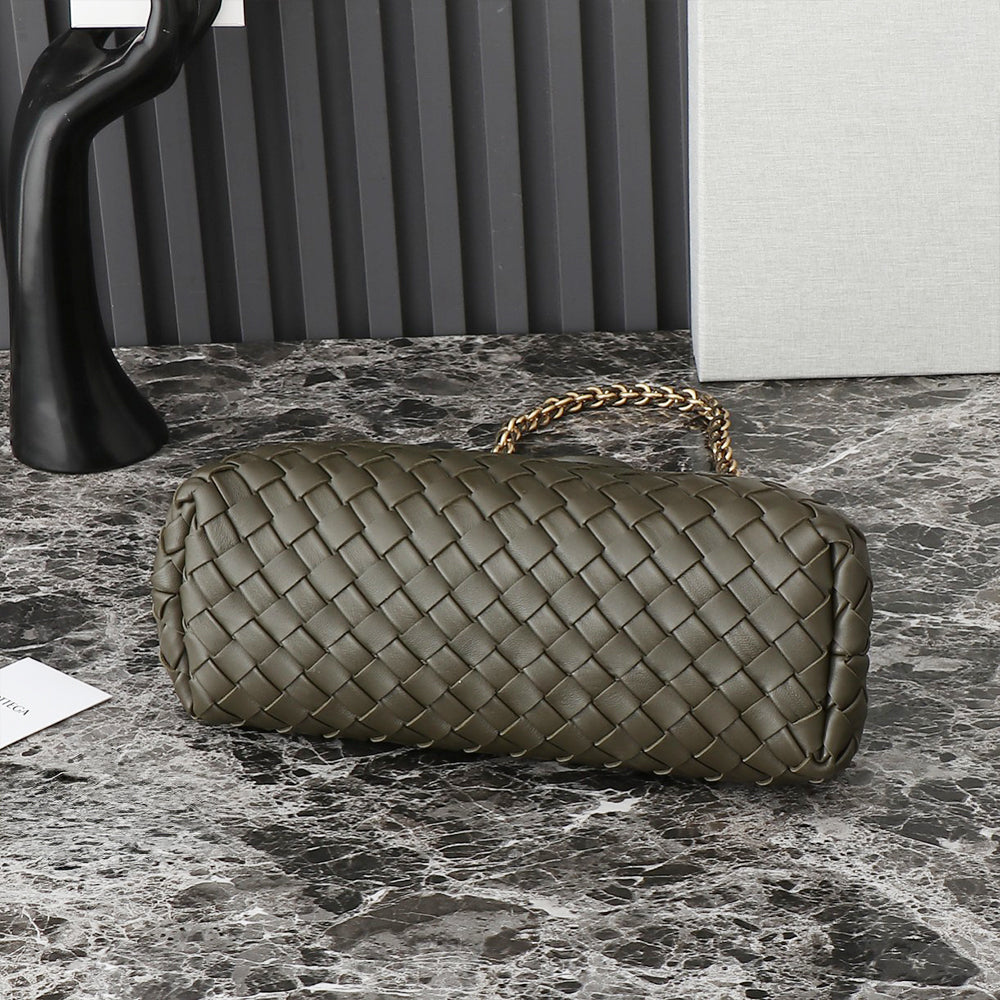 Lauren Teen Clutch With Chain Woven Leather Clutch, Olive green