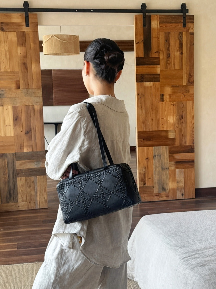 Luxury Handcrafted Bowling-Style Leather Bag – Brown
