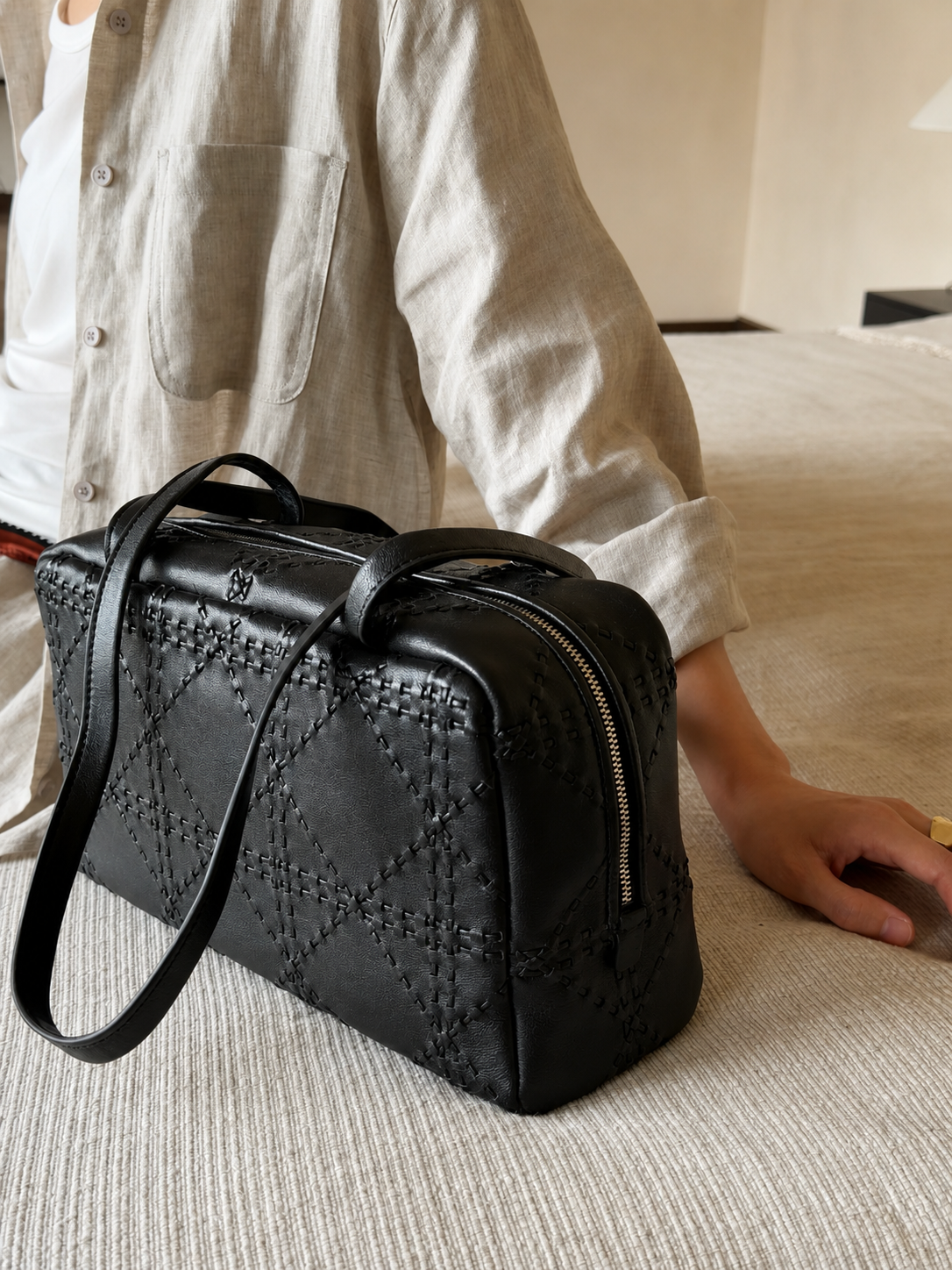 Luxury Handcrafted Bowling-Style Leather Bag – Brown