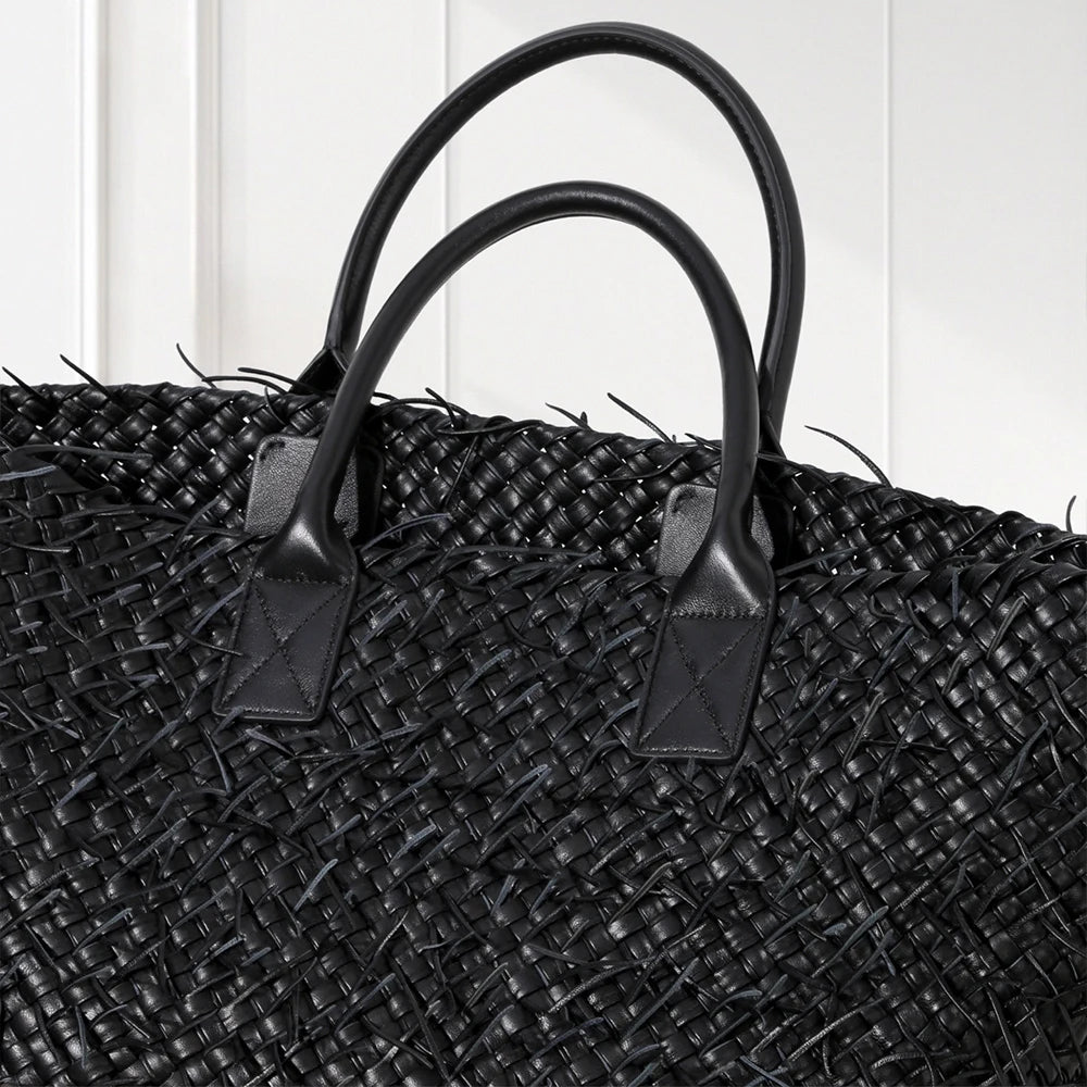 Artisan Quad-Layered Fringed Lambskin Tote Hand-Woven Italian Nappa