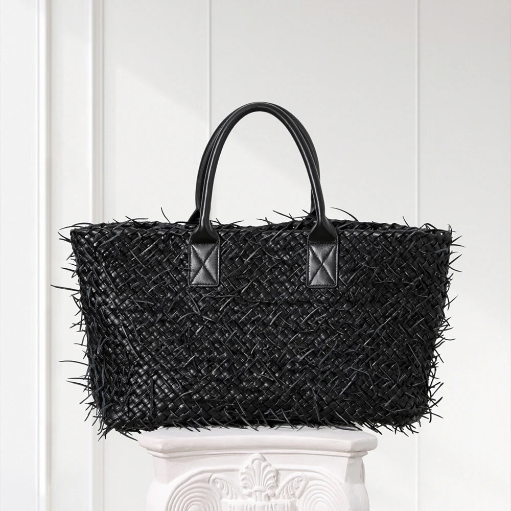 Artisan Quad-Layered Fringed Lambskin Tote Hand-Woven Italian Nappa