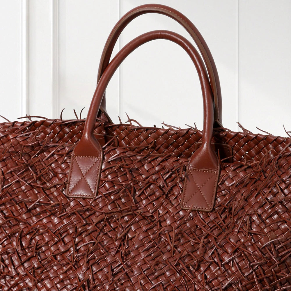 Artisan Quad-Layered Fringed Lambskin Tote Hand-Woven Italian Nappa