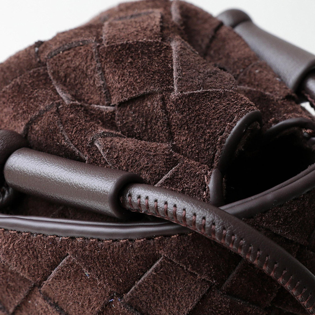 Chocolate Brown Woven Genuine Suede Leather Shoulder Bag
