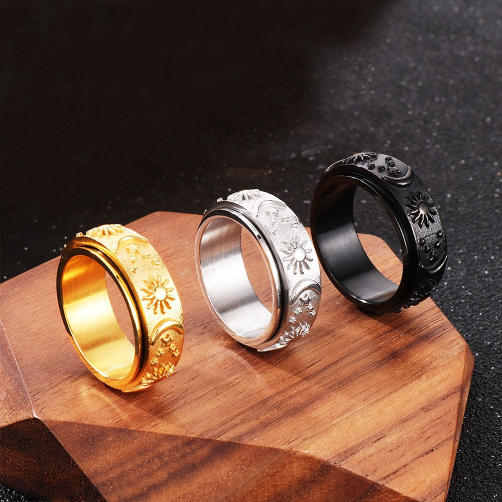 Rotatable sun and moon Ring in Solid 18k Gold for men - CIVIBUY