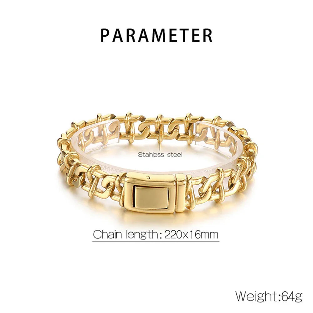 Classic Stainless Steel Chain Link Bracelet Heavy motor Wristband Men's Bracelets - CIVIBUY