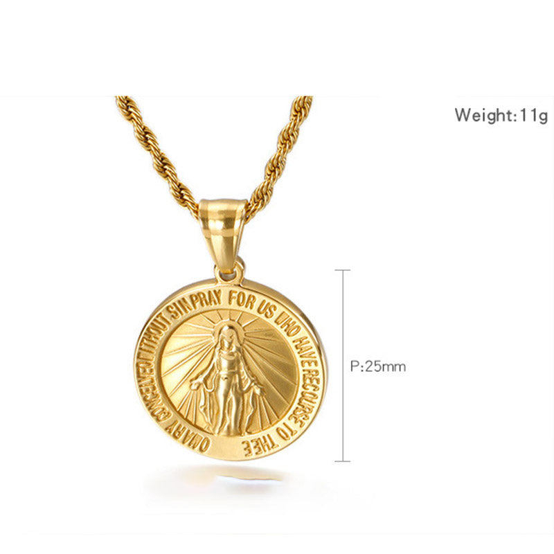 Mary Pendant Necklace for Men And Women, Stainless Steel Necklace,Gold 50cm - CIVIBUY