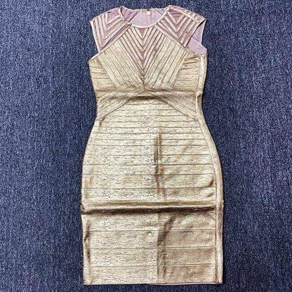 Absolute Queen Gold Metallic Bandage Midi Dress