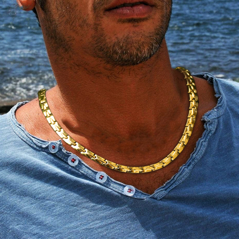 Gold Necklaces Men's Magnetic Therapy Necklaces Magnetic necklace Headaches - CIVIBUY
