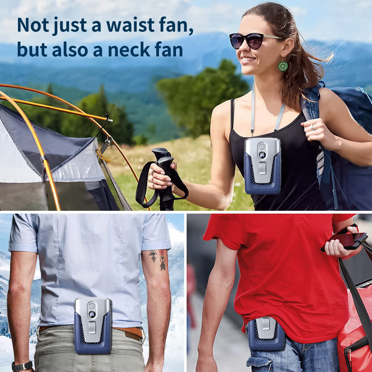 Portable Waist Clip Fan Strong Airflow Hands-free Belt Fan for Outdoor Camping, Travel - CIVIBUY