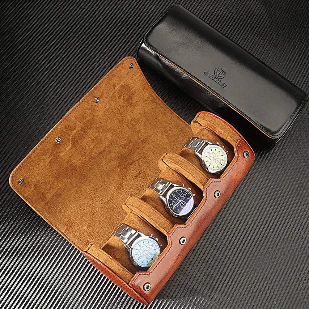 watch box organizer for mens watch case travel roll Portable 3 Watch Display Storage with Velvet Sections to Holder Large Watch - CIVIBUY