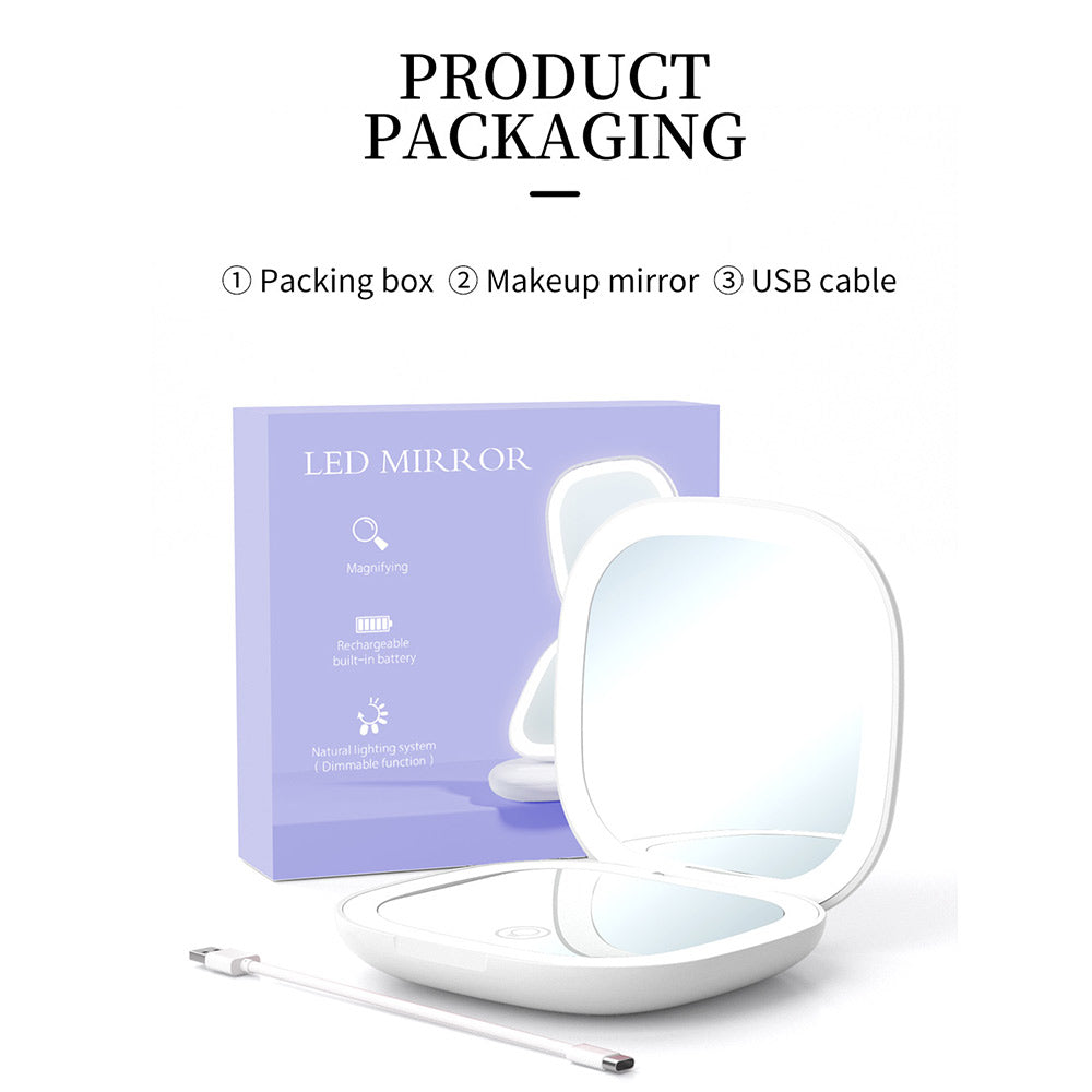 Compact LED Magnifying Travel Makeup Mirror 4 inches 10X Magnification Small Hand Pocket Dimmable Double Sided USB Rechargeable Touch Screen - CIVIBUY