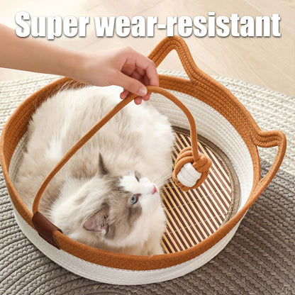 Natural Cat Bed Straw Nest Woven Pet House Handmade Braided Soft Cushion 16 Inches