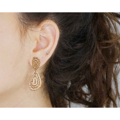 Gold and Wave Drop Earrings - CIVIBUY