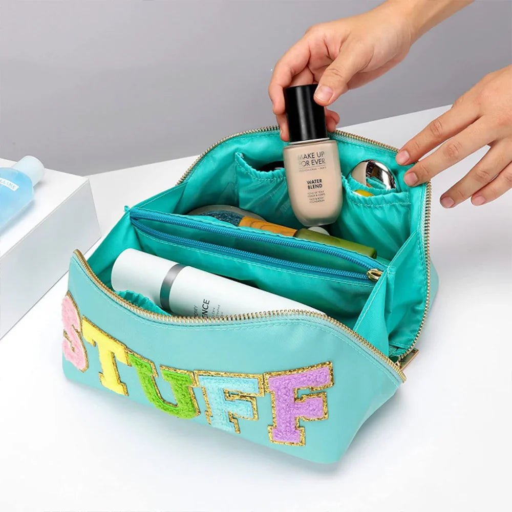 Travel Makeup Bag,Large Capacity Cosmetic Bags for Women,Waterproof Portable Pouch Open Flat Toiletry Bag Make up Organizer with Divider and Handle (pink, Large)) - CIVIBUY