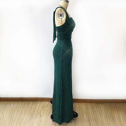 Elegant Green Evening Gowns High Slit Elegant Sparkly Wedding Guest dresses - CIVIBUY