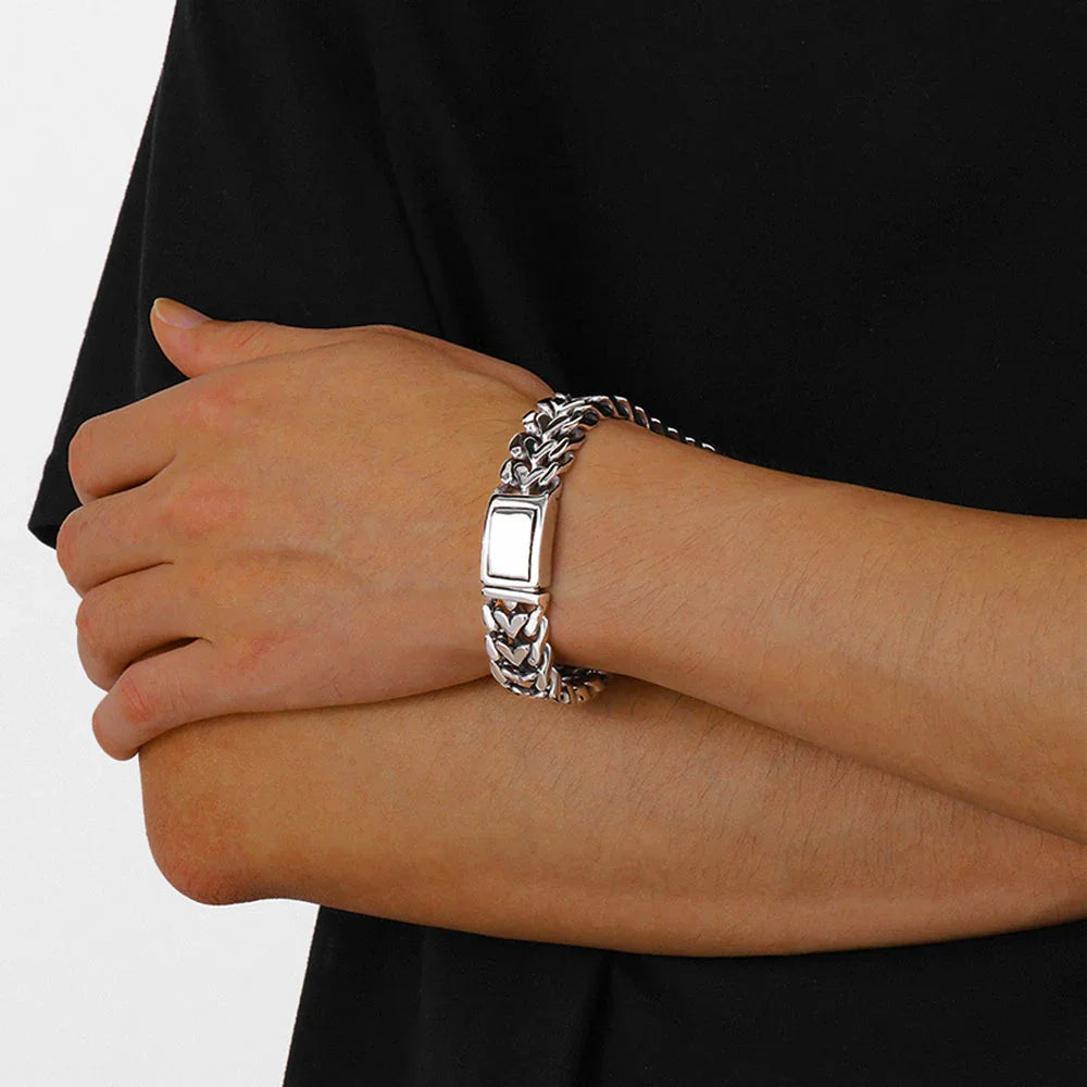 Stainless Steel 16MM Link Chain Heart Shape Wristband Men's Bracelets - CIVIBUY