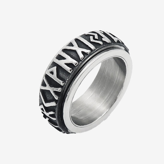 Norse Rune Ring Silver Stainless Steel Druid Viking Stress Reliever Band,Spinner