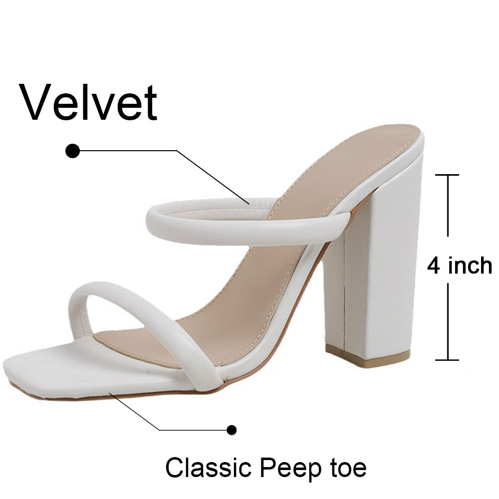 Women's Heeled Sandals Velvet Two Strap Slip on Comfortable Heeled Sandals