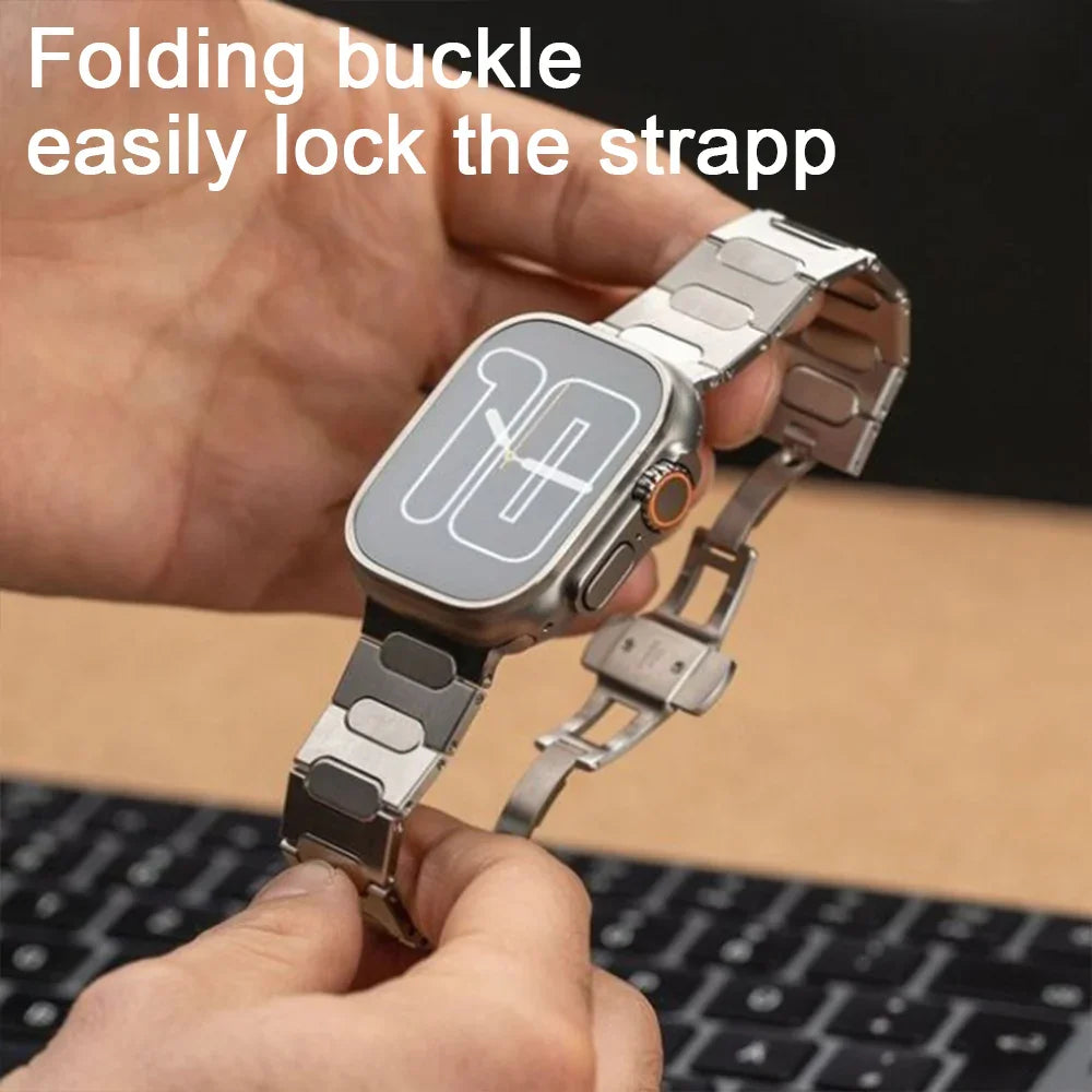 Compatible for Apple Watch Ultra 2 Band 49mm Titanium Metal Strap with Hidden Buckle Compatible for Apple Watch Ultra/Series 9/8 45mm Bands