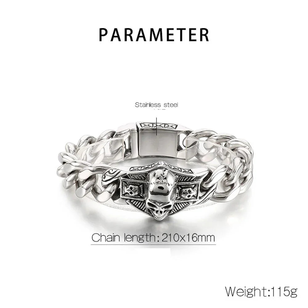 Skull Stainless Steel Viking Chain Heavy motor Wristband Men's Bracelets - CIVIBUY