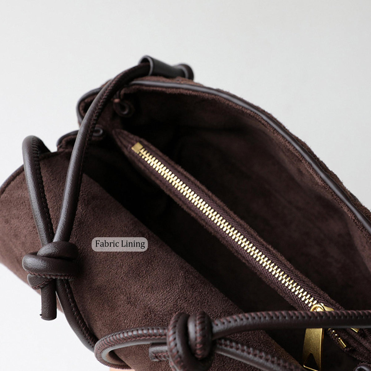 Chocolate Brown Woven Genuine Suede Leather Shoulder Bag