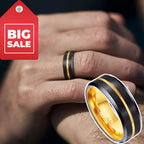 Personalized Tungsten Rings for Men's Wedding Bands Black Matte Gold Grooved Center - CIVIBUY