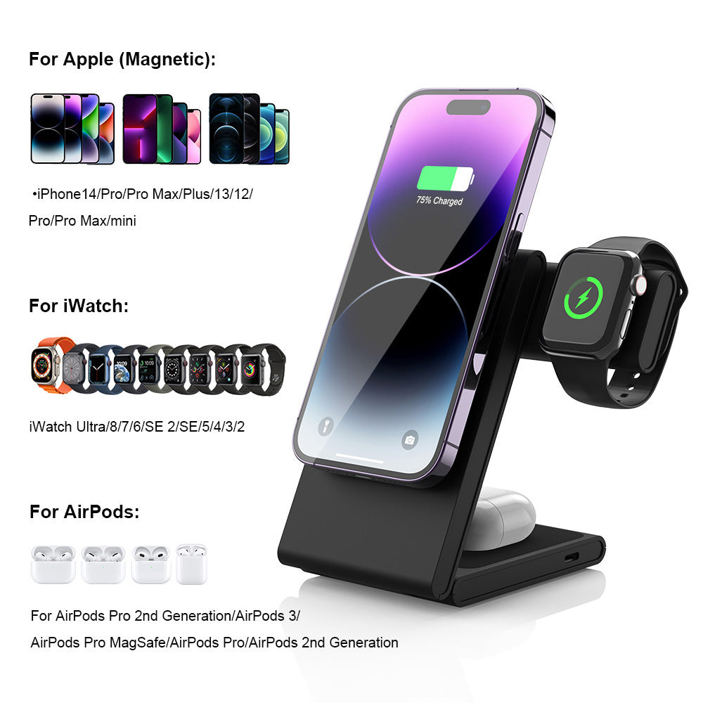 Wireless Charger Magnetic Foldable 3 in 1 Charging Station for iPhone 15/14/13/12/Pro/Plus/Pro Max, 5W Portable Charger for Apple Watch - CIVIBUY
