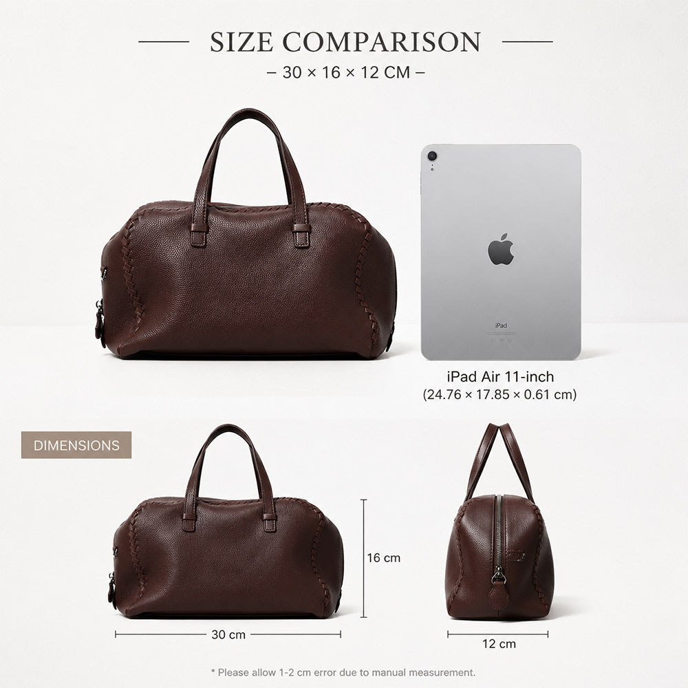 Brown Boston Genuine Deerskin Leather Leather Bag,Large